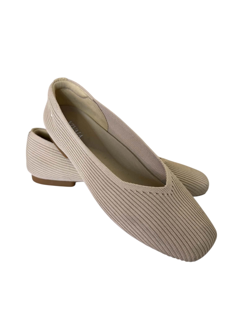 Vivaia Square-Toe V-Cut Flats (Margot 2.0 Beige Ribbed Knit Ballet Flats - Picture 3 of 11